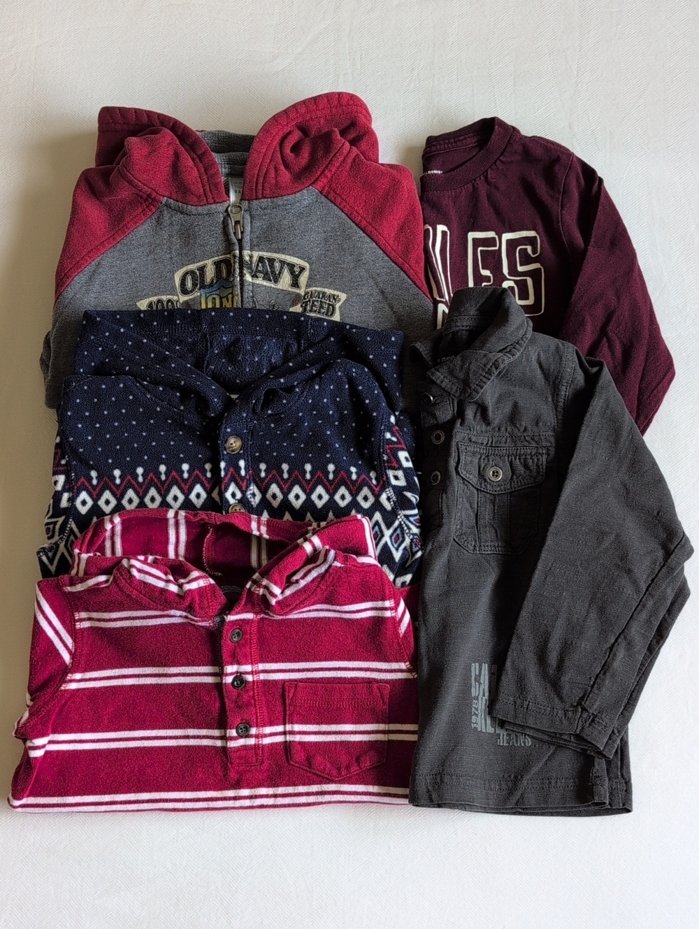 Lot of 5 Boys 3T Long Sleeve Shirts Hoodies Calvin Klein Old Navy Carter's TCP